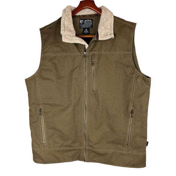 Kuhl Burr Lined Vest Canvas Berber Fleece Trim Vintage Patina Dye Men's Size XL - Picture 2 of 12